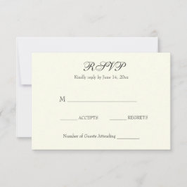 Cartão RSVP Casamento Preto e Marfim Elegante 