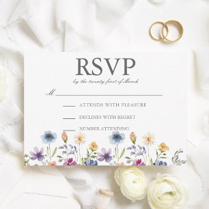Cartão RSVP Casamento Primavera com Flores Silvestres em Aquar