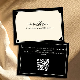 Cartão RSVP Casamento QR Code Antigo Preto e Marfim Dinheiro A