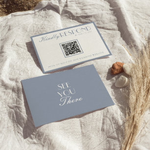 Cartão RSVP Casamento QR Code Azul Empoeirado Dinheiro Antigo 