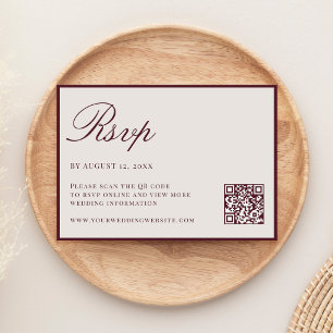 Cartão RSVP Casamento QR Code Burgundy Elegante Estilo Antigo