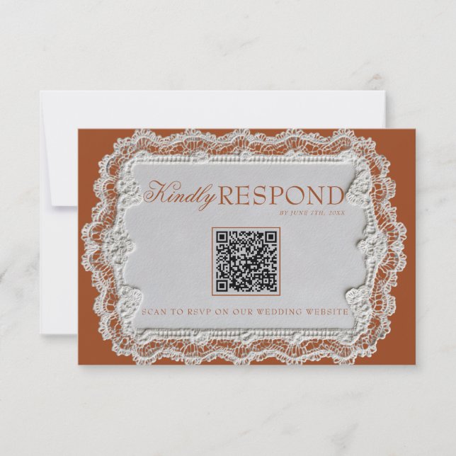 Cartão RSVP Casamento QR Code com Terracota Queimada em Laranj (Frente)