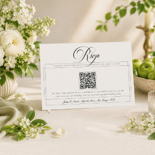 Cartão RSVP Casamento QR Code de Caligrafia de Marfim Preto Cl