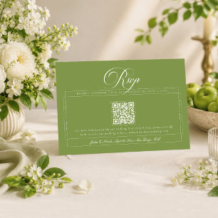 Cartão RSVP Casamento QR Code de Caligrafia de Marfim Preto Cl
