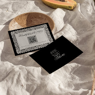 Cartão RSVP Casamento QR Code Dinheiro Antigo em Renda Preta e