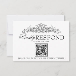 Cartão RSVP Casamento QR Code Dinheiro Antigo Preto e Branco V