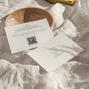 Cartão RSVP Casamento QR Code Dinheiro Antigo Verde Sage Vinta
