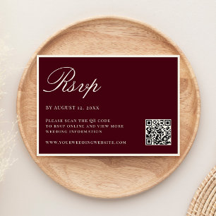 Cartão RSVP Casamento QR Code Elegante Burgundy Old Money