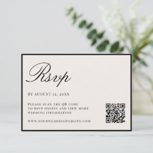 Cartão RSVP Casamento QR Code Elegante Preto e Marfim Old Mone