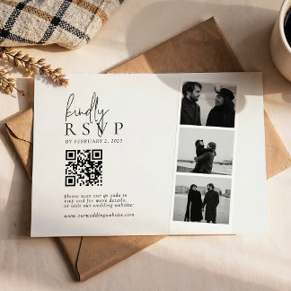 Cartão RSVP Casamento QR Code Faixa de Fotos Minimalista