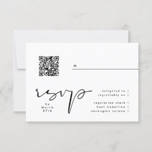 Cartão RSVP Casamento QR Elegante Preto e Branco Moderno