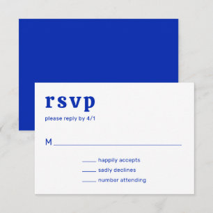 Cartão RSVP Casamento Real Azul Moderno Retro Font