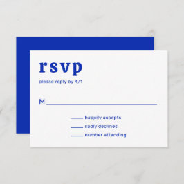 Cartão RSVP Casamento Real Azul Moderno Retro Font
