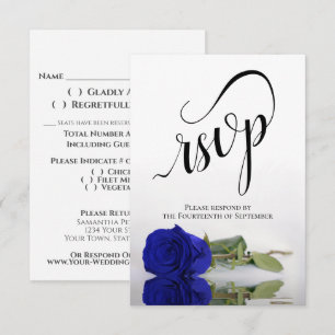 Cartão RSVP Casamento Real de Rosa Azul Elegante