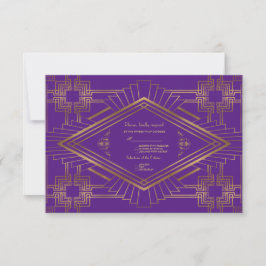 Cartão RSVP Casamento Real do Excelente Dourado Roxo Gatsby