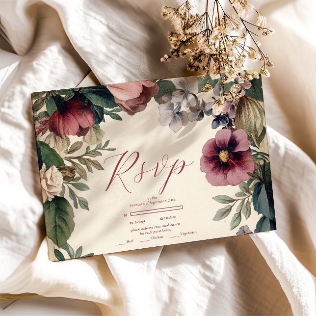 Cartão RSVP Casamento Real Floral Chic Victorian (Criador carregado)