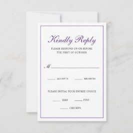 Cartão RSVP Casamento Real Roxo da Escolha Tradicional de Refe