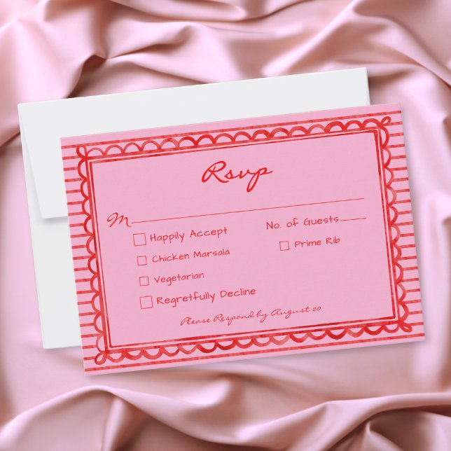 Cartão RSVP Casamento Red Pink Listra Aquarela Caprichosa (Whimsical Red Pink Watercolor Stripe Wedding RSVP Card)