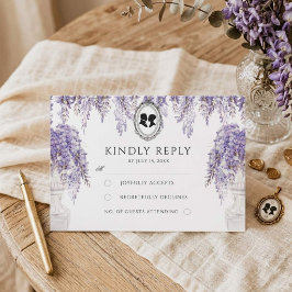 Cartão RSVP Casamento Regencial Floral Elegante Vintage 