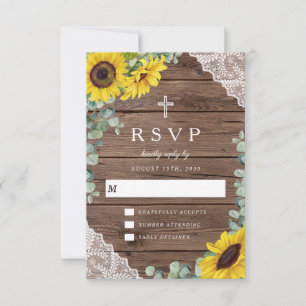 Cartão RSVP Casamento Religioso Rustic Sunflower Lace Barn