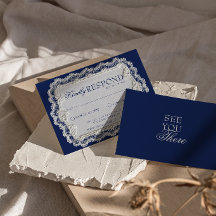 Casamento Retro Chique com Renda Azul-Navy Vintage
