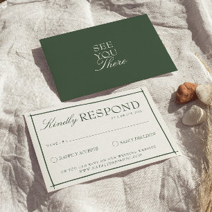 Cartão RSVP Casamento Retro Esmeralda Verde Boho Old Money