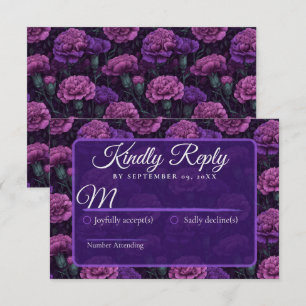 Cartão RSVP Casamento Retro Inspirado em Cravo Roxo Radiante