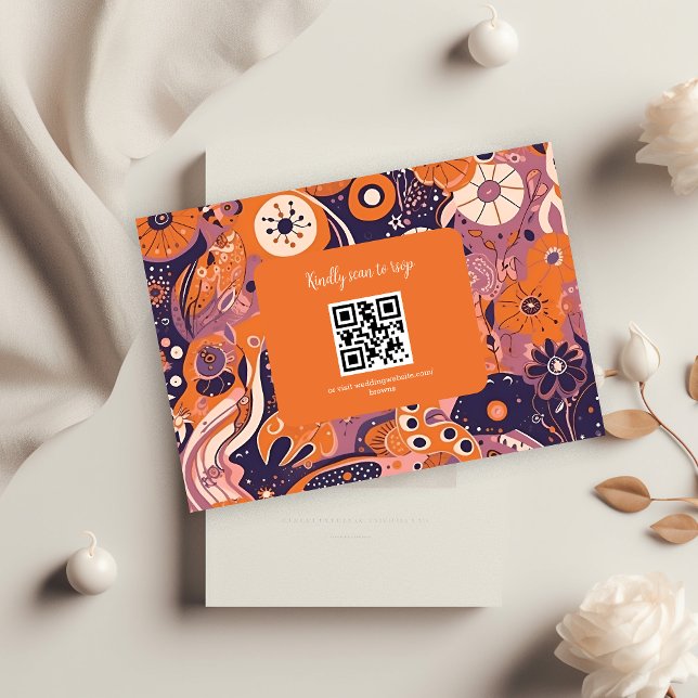 Cartão RSVP Casamento retrô laranja rosado roxo groovy (Criador carregado)