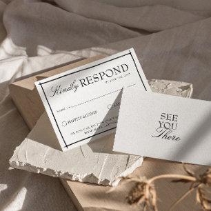 Cartão RSVP Casamento Retro Preto e Branco Boho Old Money