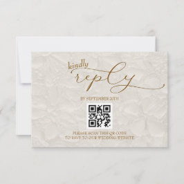 Cartão RSVP Casamento Retro Simples Bege QR