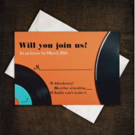 Cartão RSVP Casamento Retro Vinil Record dos anos 80