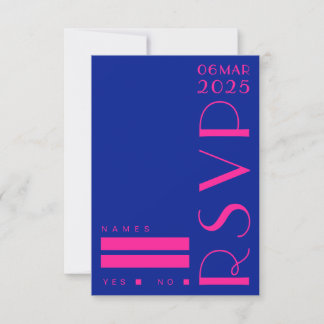 Cartão RSVP Casamento Retroativo Azul Cor-de-Rosa Chic Art Dec