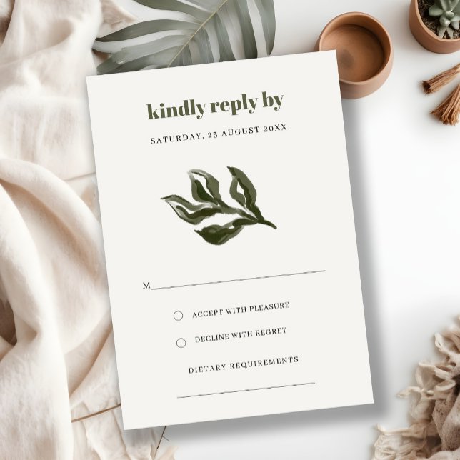 Cartão RSVP Casamento Retrobotânico RSV - Rustic Boho Verde (Criador carregado)