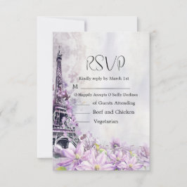 Cartão RSVP Casamento Romance de Lavanda da Torre Eiffel