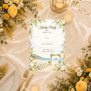 Cartão RSVP Casamento Romântico à Beira-Mar