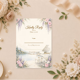 Cartão RSVP Casamento Romântico ao Piano à Beira do Lago Luxuo