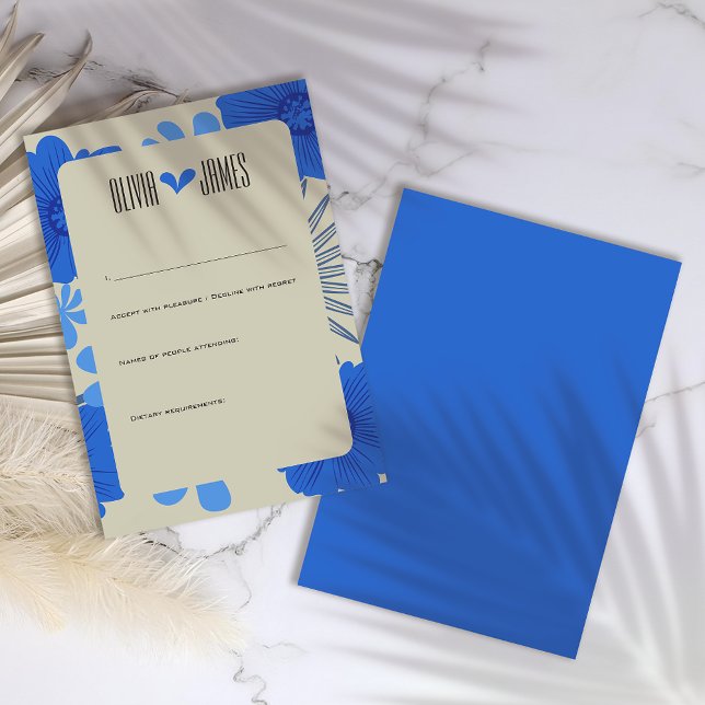 Cartão RSVP Casamento Romântico Azul Floral (Criador carregado)