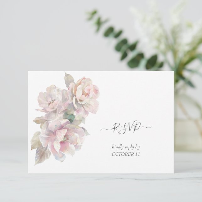 Cartão RSVP Casamento Romântico Blush Peony Floral (Em pé/Frente)