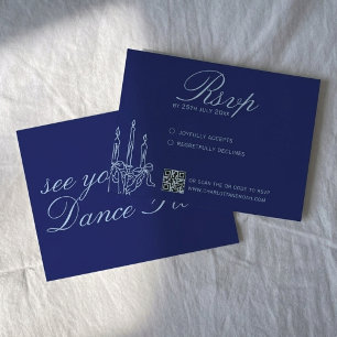 Cartão RSVP Casamento Romântico Chic Vintage Azul Cobalto Fino