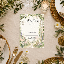 Cartão RSVP Casamento Romântico com Arco no Jardim Encantado