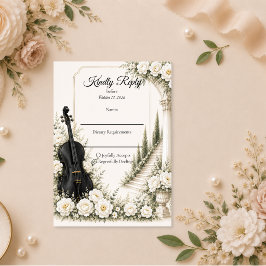 Cartão RSVP Casamento Romântico com Cello de Marfim Elegante
