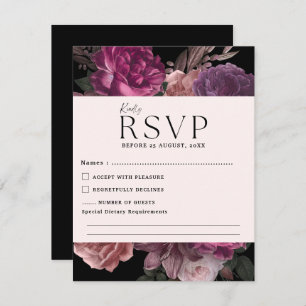 Cartão RSVP Casamento romântico com cor de água floral escura