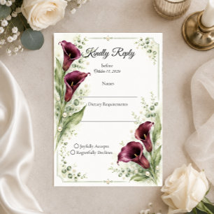 Cartão RSVP Casamento Romântico com Elegante Lírio de Cala Rox