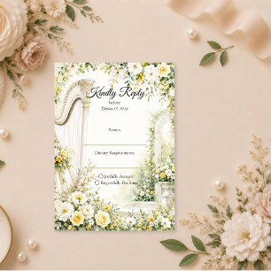 Cartão RSVP Casamento Romântico com Harpa de Jardim Elegante