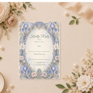 Cartão RSVP Casamento Romântico com Íris Art Nouveau Etéreo