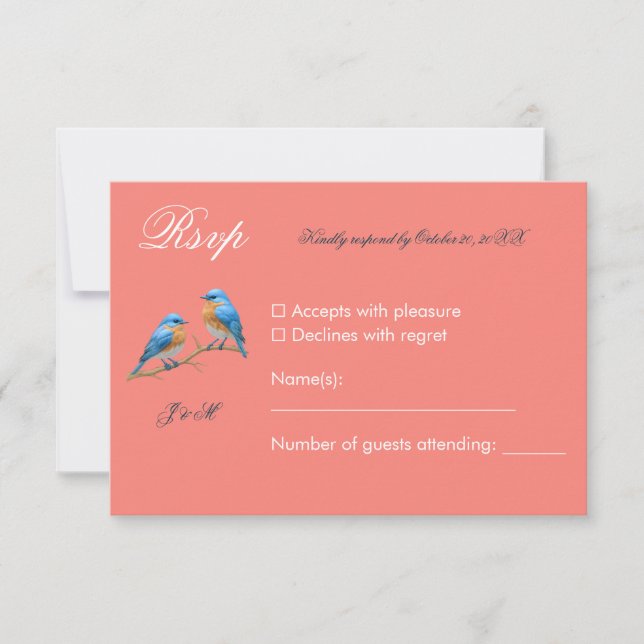 Cartão RSVP Casamento Romântico de Aves Marinhais Moles (Frente)