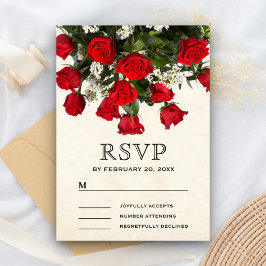 Cartão RSVP Casamento Romântico de Buquês Rosas vermelhas