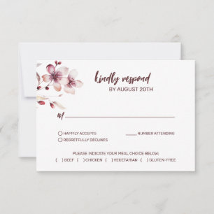 Cartão RSVP Casamento Romântico de Cores de Água Burgundy e Bl