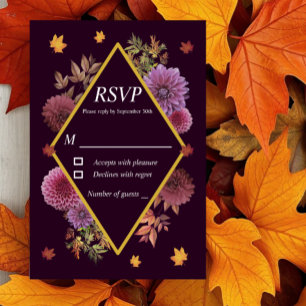 Cartão RSVP Casamento Romântico de Dahlia de outono