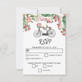 Cartão RSVP Casamento Romântico de Flores de Bicicletas e Aves